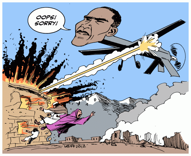Drohne_Drohnenkrieg_US_drones_Pakistan_Krieg_AtomkriegIrakkrieg_iraq_Waffenexporte_NATO_OTAN_Ukraine_Carlos_Latuff_Obama_ova_office_Voelkerrecht-blood-for-oil